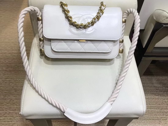 Chanel Flap Bag in White Crumpled Calfskin Cotton and Gold Tone Metal AS0074