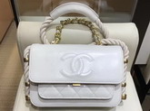 Chanel Flap Bag in White Crumpled Calfskin Cotton and Gold Tone Metal AS0074