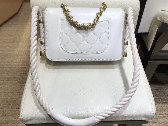 Chanel Flap Bag in White Crumpled Calfskin Cotton and Gold Tone Metal AS0074