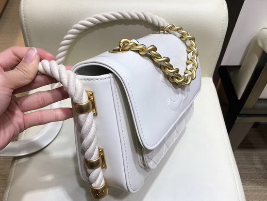 Chanel Flap Bag in White Crumpled Calfskin Cotton and Gold Tone Metal AS0074