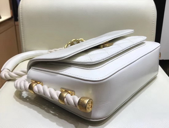 Chanel Flap Bag in White Crumpled Calfskin Cotton and Gold Tone Metal AS0074