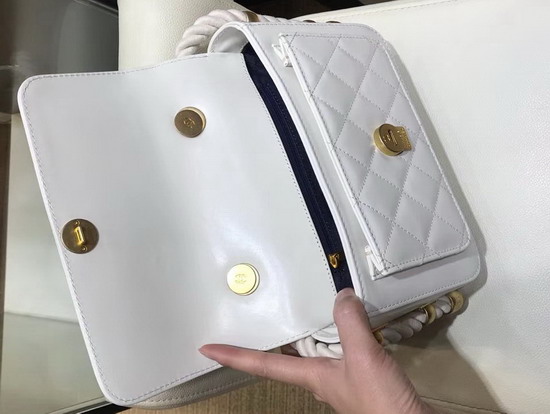 Chanel Flap Bag in White Crumpled Calfskin Cotton and Gold Tone Metal AS0074