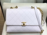 Chanel Flap Bag in White Grained Calfskin and Gold Tone Metal AS0305