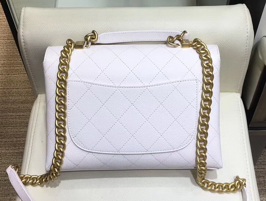 Chanel Flap Bag in White Grained Calfskin and Gold Tone Metal AS0305