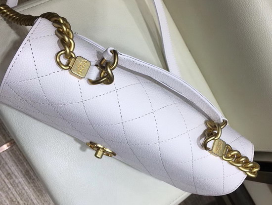 Chanel Flap Bag in White Grained Calfskin and Gold Tone Metal AS0305