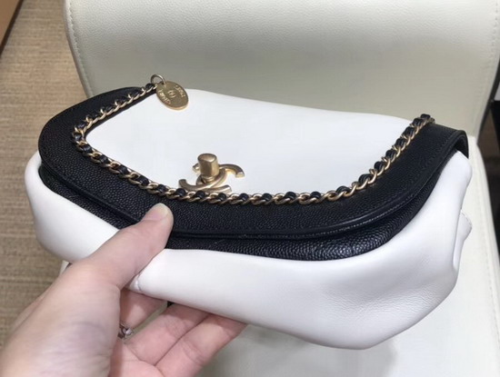 Chanel Flap Bag in White Lambskin and Black Grained Calfskin AS0371