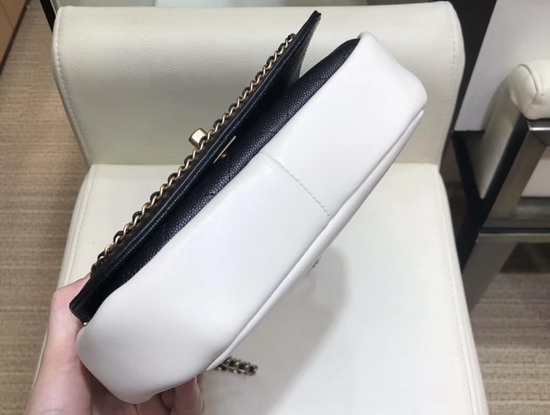 Chanel Flap Bag in White Lambskin and Black Grained Calfskin AS0371