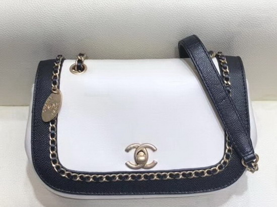 Chanel Flap Bag in White Lambskin and Black Grained Calfskin AS0371