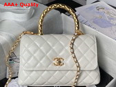 Chanel Flap Bag in White Shiny Calfskin with Gold Metal Top Handle Replica