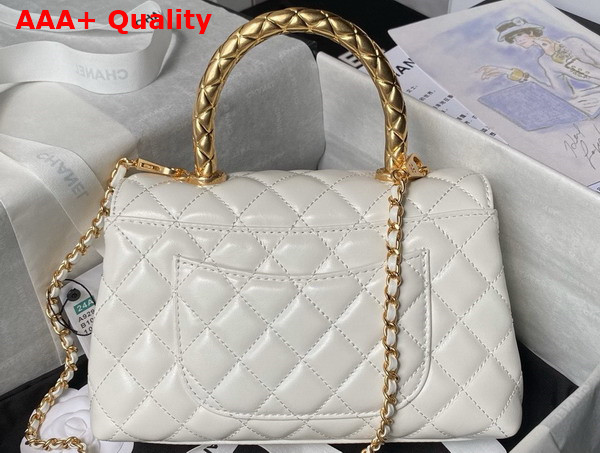 Chanel Flap Bag in White Shiny Calfskin with Gold Metal Top Handle Replica