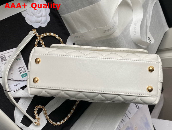 Chanel Flap Bag in White Shiny Calfskin with Gold Metal Top Handle Replica