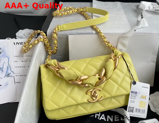 Chanel Flap Bag in Yellow Shiny Lambskin and Gold Tone Metal AS2388 Replica