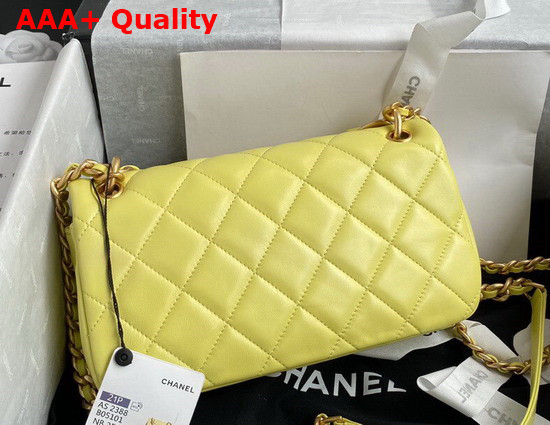 Chanel Flap Bag in Yellow Shiny Lambskin and Gold Tone Metal AS2388 Replica