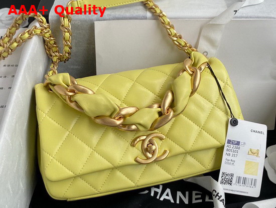 Chanel Flap Bag in Yellow Shiny Lambskin and Gold Tone Metal AS2388 Replica