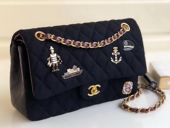 Chanel Flap Bag with Charms Wool and Lambskin Black