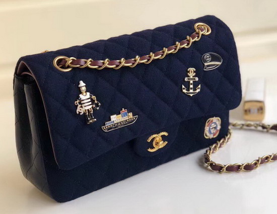 Chanel Flap Bag with Charms Wool and Lambskin Navy Blue