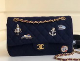 Chanel Flap Bag with Charms Wool and Lambskin Navy Blue