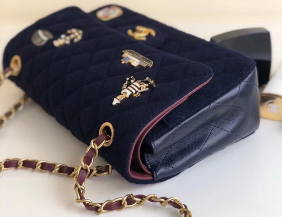 Chanel Flap Bag with Charms Wool and Lambskin Navy Blue