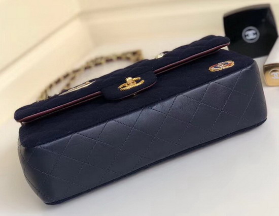 Chanel Flap Bag with Charms Wool and Lambskin Navy Blue