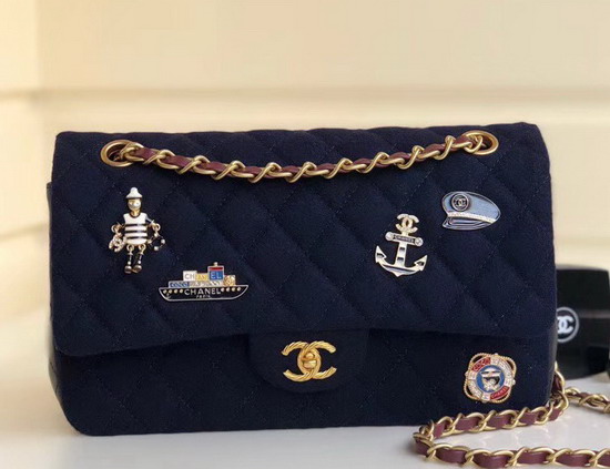 Chanel Flap Bag with Charms Wool and Lambskin Navy Blue