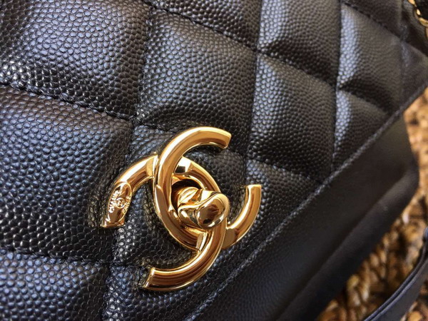 Chanel Flap Bag with Handle Black Grained Calfskin Light Gold Metal for Sale