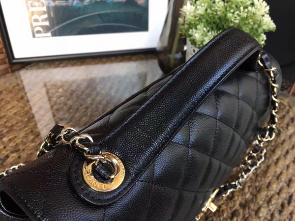 Chanel Flap Bag with Handle Black Grained Calfskin Light Gold Metal for Sale