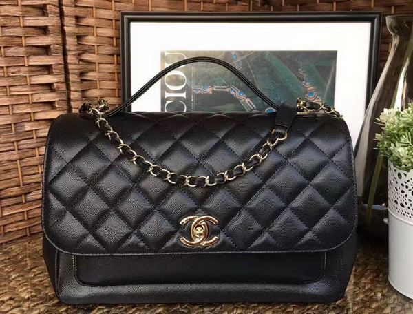 Chanel Flap Bag with Handle Black Grained Calfskin Light Gold Metal for Sale