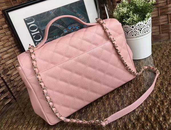 Chanel Flap Bag with Handle Pink Grained Calfskin Light Gold Metal for Sale