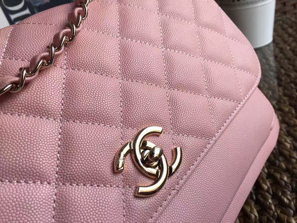 Chanel Flap Bag with Handle Pink Grained Calfskin Light Gold Metal for Sale