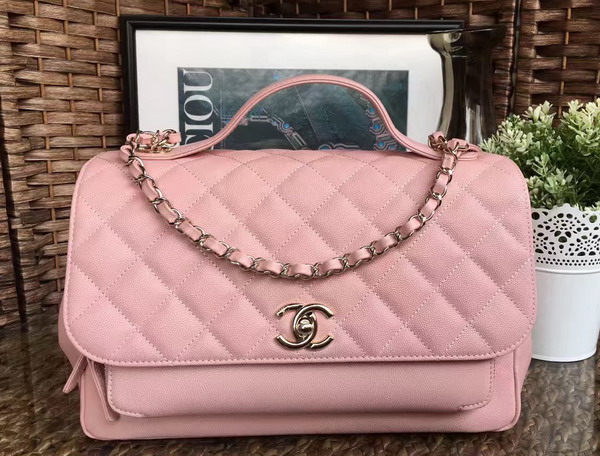 Chanel Flap Bag with Handle Pink Grained Calfskin Light Gold Metal for Sale