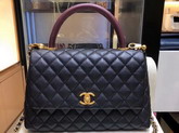 Chanel Flap Bag with Lizard Top Handle Black Grained Calfskin