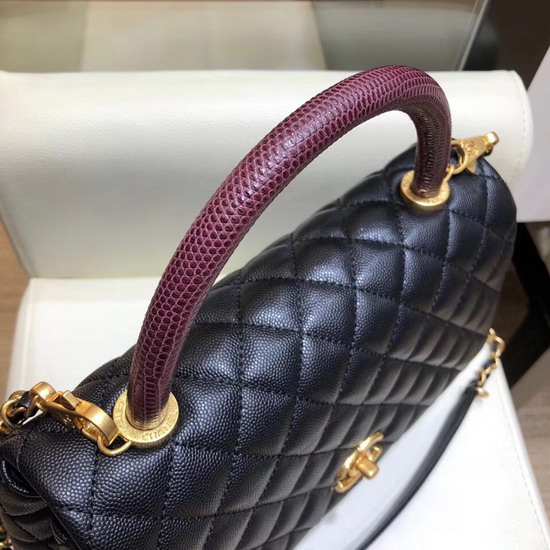 Chanel Flap Bag with Lizard Top Handle Black Grained Calfskin