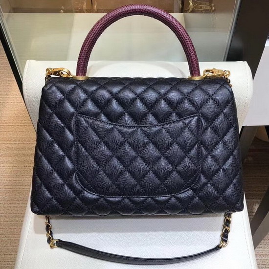 Chanel Flap Bag with Lizard Top Handle Black Grained Calfskin