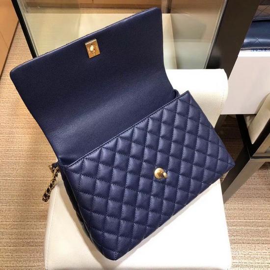 Chanel Flap Bag with Lizard Top Handle Blue Grained Calfskin