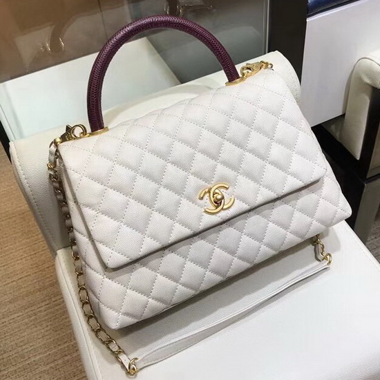 Chanel Flap Bag with Lizard Top Handle Ivory Grained Calfskin