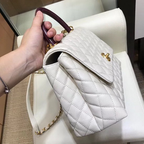 Chanel Flap Bag with Lizard Top Handle Ivory Grained Calfskin