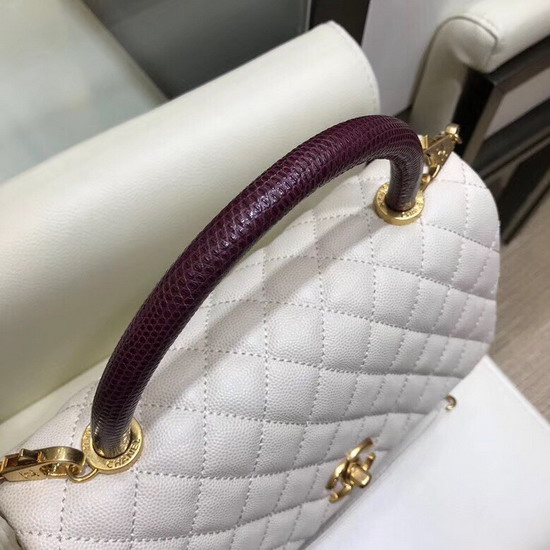 Chanel Flap Bag with Lizard Top Handle Ivory Grained Calfskin