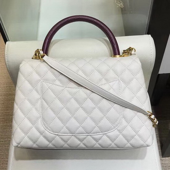 Chanel Flap Bag with Lizard Top Handle Ivory Grained Calfskin