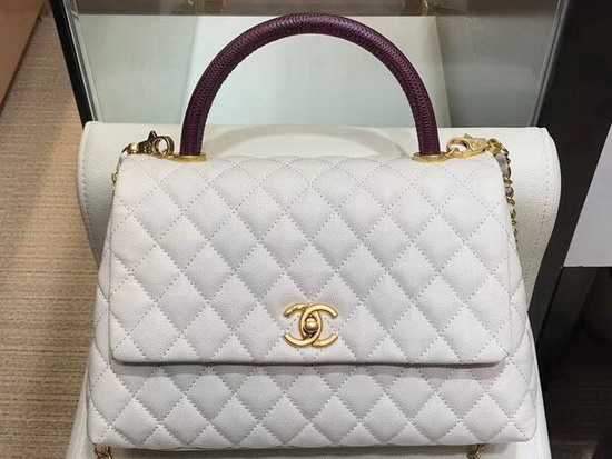 Chanel Flap Bag with Lizard Top Handle Ivory Grained Calfskin