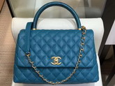 Chanel Flap Bag with Lizard Top Handle Ocean Blue Grained Calfskin