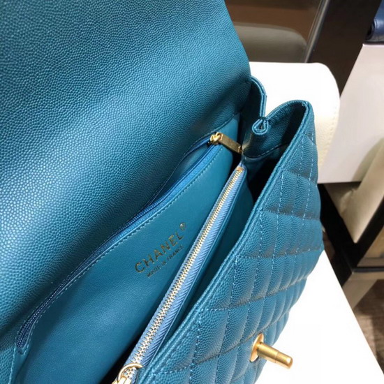 Chanel Flap Bag with Lizard Top Handle Ocean Blue Grained Calfskin