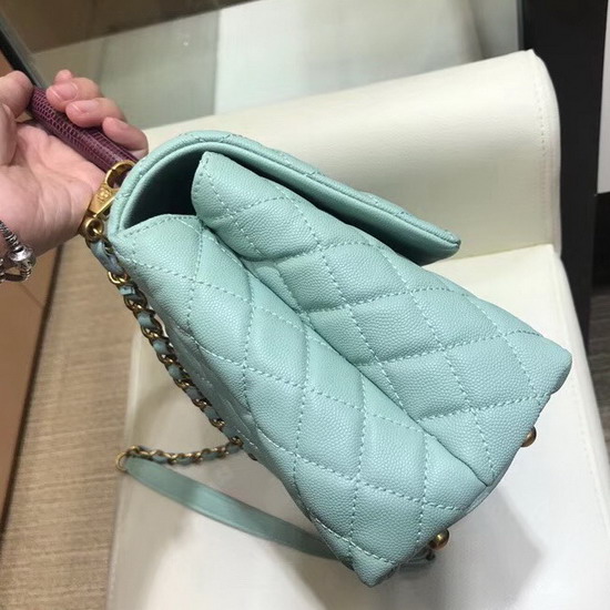 Chanel Flap Bag with Lizard Top Handle Turquoise Grained Calfskin