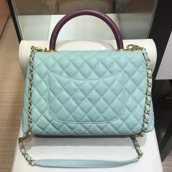 Chanel Flap Bag with Lizard Top Handle Turquoise Grained Calfskin