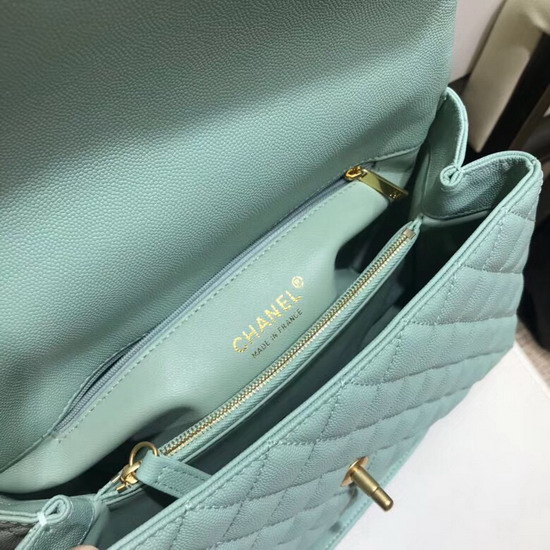 Chanel Flap Bag with Lizard Top Handle Turquoise Grained Calfskin