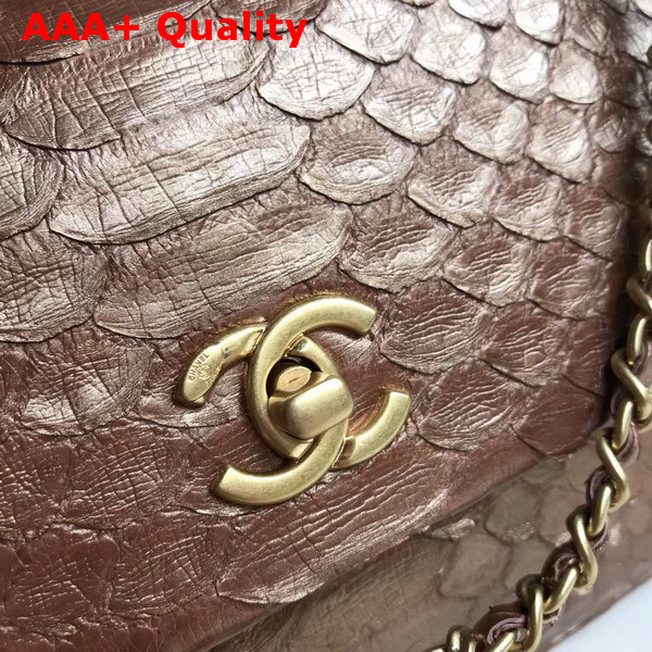 Chanel Flap Bag with Top Handle Antique Brass Python Gold Tone Metal Replica