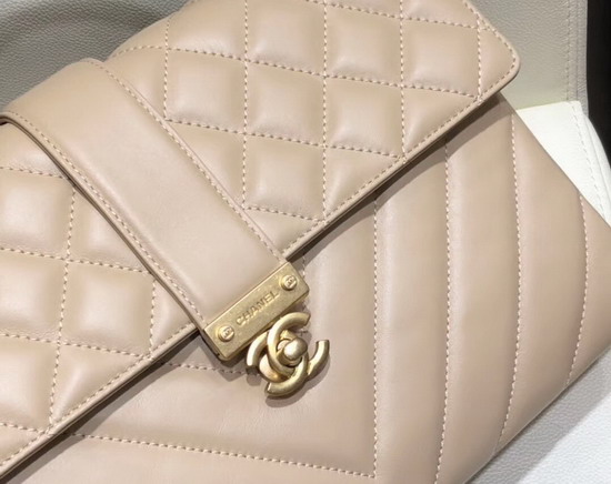 Chanel Flap Bag with Top Handle Beige Quilted and Chevron Calfskin and Gold Tone Metal AS0712