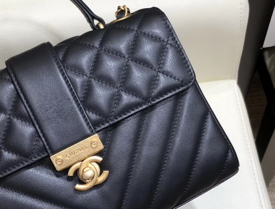 Chanel Flap Bag with Top Handle Black Calfskin and Gold Tone Metal AS0712