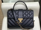 Chanel Flap Bag with Top Handle Black Calfskin and Gold Tone Metal AS0712