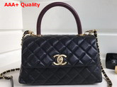 Chanel Flap Bag with Top Handle Black Grained Calfskin Gold Tone Metal Replica