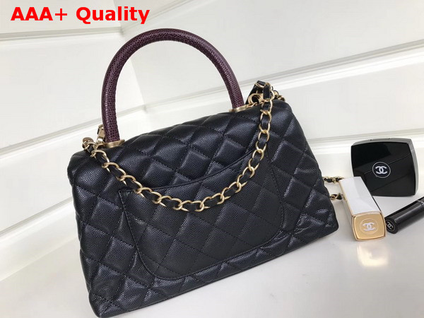 Chanel Flap Bag with Top Handle Black Grained Calfskin Gold Tone Metal Replica